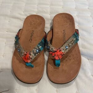 Vionic Lucia Snake Multi Blue Teal Sandal Flip Flop Women's US size 6
